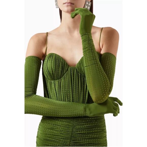 Alex Perry Sweetheart Ruched Crystal Jersey Bustier Fern Green Mini Dress Sz 6 - Picture 8 of 16